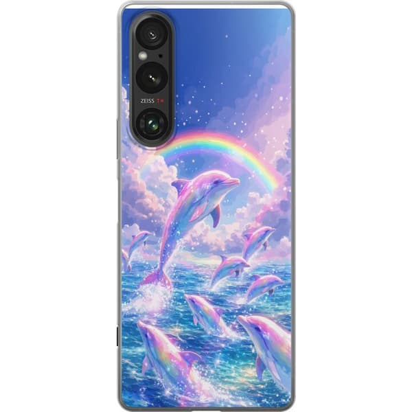 Kompatibelt Mobildeksel til Sony Xperia 1 V Glittrande regnbågsdelfiner