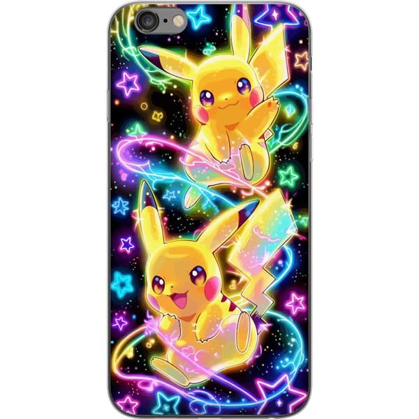 Kompatibelt Mobildeksel til Apple iPhone 6 Plus Illustrasjon av Pikachu omgitt av neonstjerner og fargerike lyseffekter