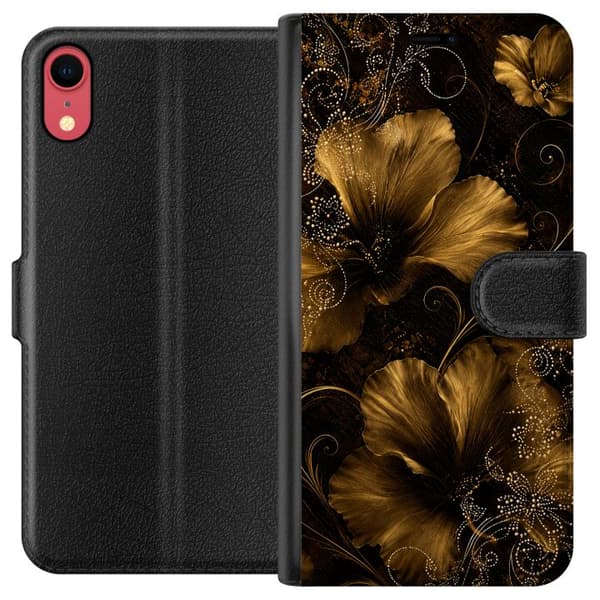 Kompatibelt Lommeboketui til Apple iPhone XR Gyllen blomstring