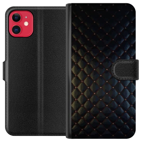 Kompatibel Tegnebogsetui til Apple iPhone 11 Elegant sort bølgemønster med dekorative krystaldetaljer