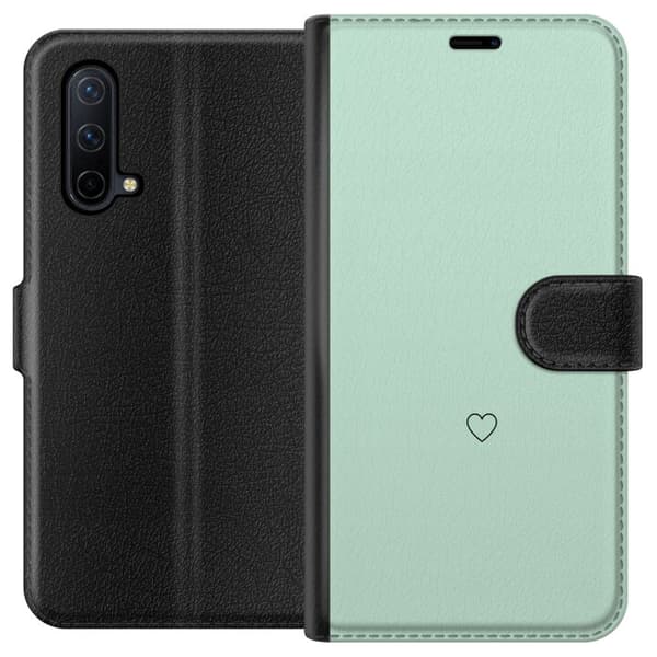 Kompatibel Tegnebogsetui til OnePlus Nord CE 5G Enkel sort hjertekontur centreret mod mintgrøn baggrund