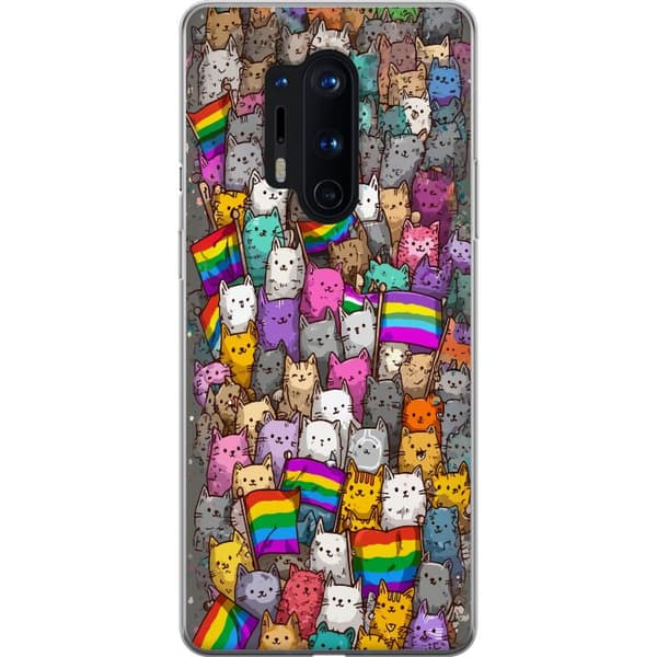 Kompatibelt Mobildeksel til OnePlus 8 Pro Illustrerte katter med prideflagg i fargerik samling