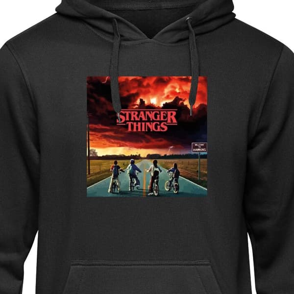 Klassisk Hettegenser | Hettegenser for Voksne Svart Medium Stranger Things Stranger Things Svart Medium