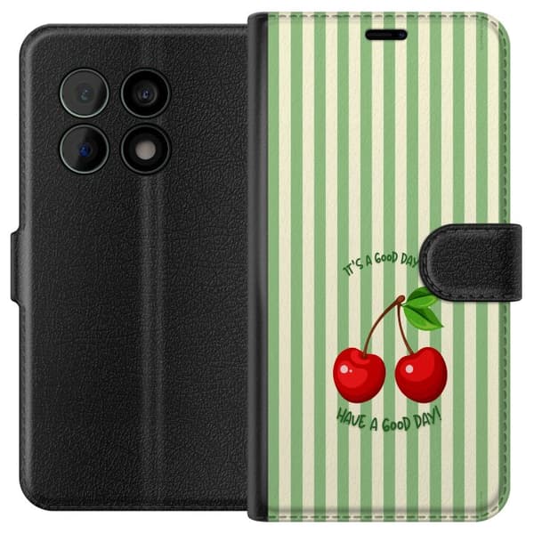 Kompatibelt Lommeboketui til OnePlus 10 Pro Søtt kirsebærbilde med hjerteformet design