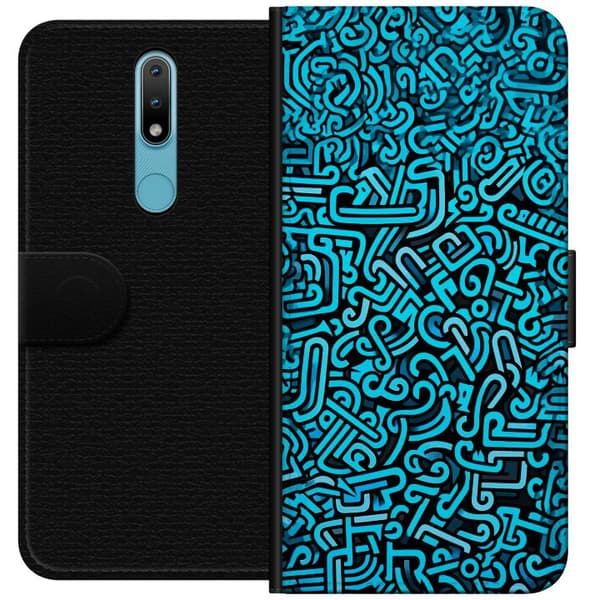 Kompatibelt Lommeboketui til Nokia 2.4 Blå abstrakt graffiti