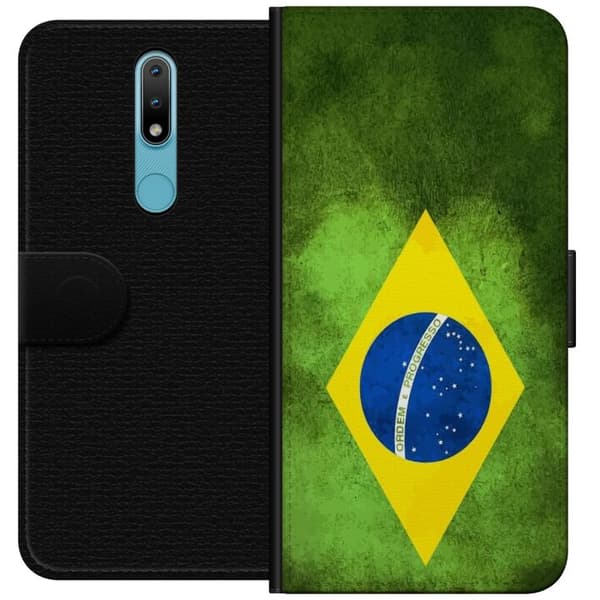 Kompatibelt Lommeboketui til Nokia 2.4 Brasiliansk flagg med rustikk tekstur