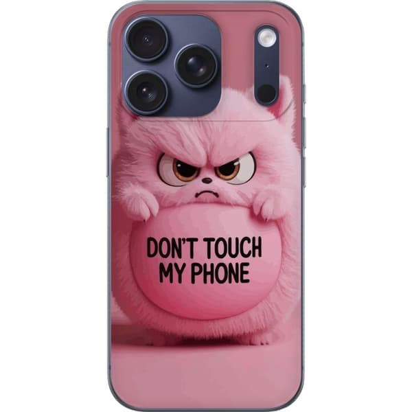 Kompatibelt Mobildeksel til Apple iPhone 18 Pro Rosa katt med sint uttrykk og teksten Don't Touch My Phone