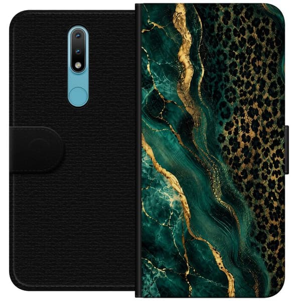 Kompatibelt Lommeboketui til Nokia 2.4 Smaragdleopard