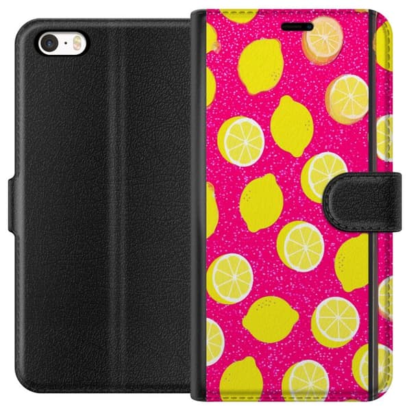 Kompatibelt Plånboksfodral till Apple iPhone 5 Citronmönster rosa
