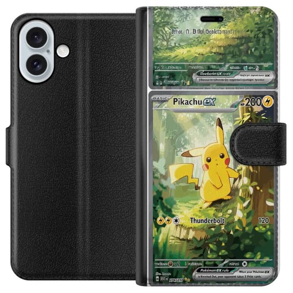 Kompatibelt Plånboksfodral till Apple iPhone 16 Plus Naturnära Pikachu-motiv