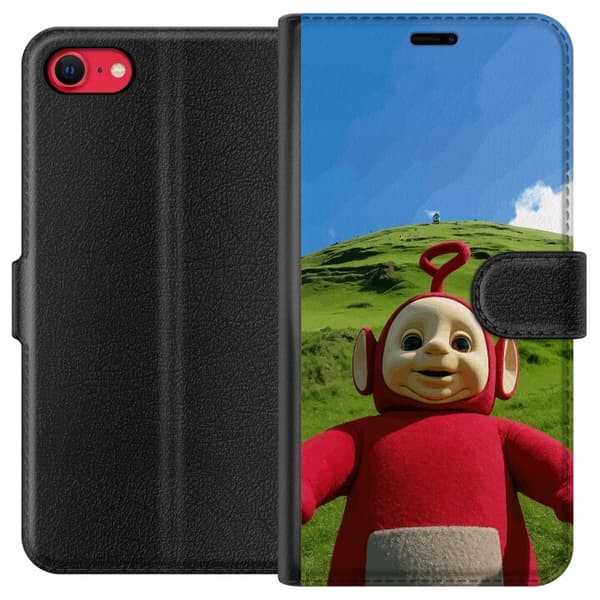 Kompatibelt Plånboksfodral till Apple iPhone 7 Teletubbies Po framför grön kulle och blå himmel