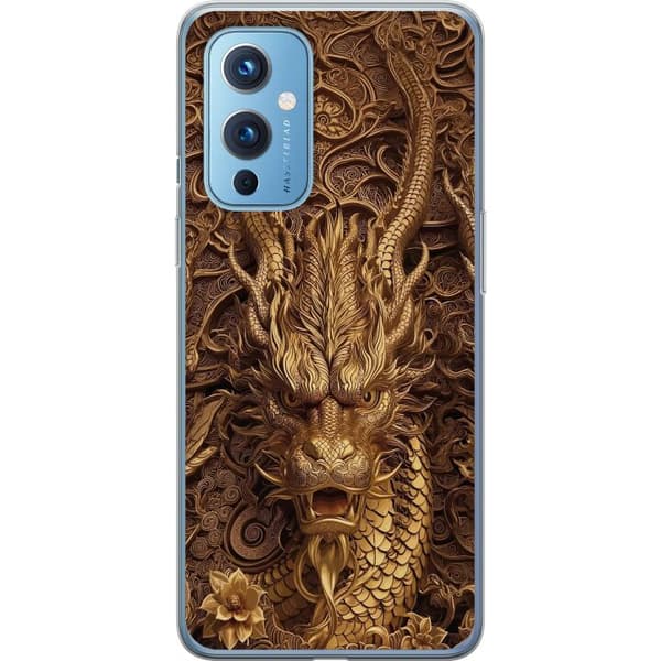 Kompatibelt Mobildeksel til OnePlus 9 Elegant dragemotiv i gull