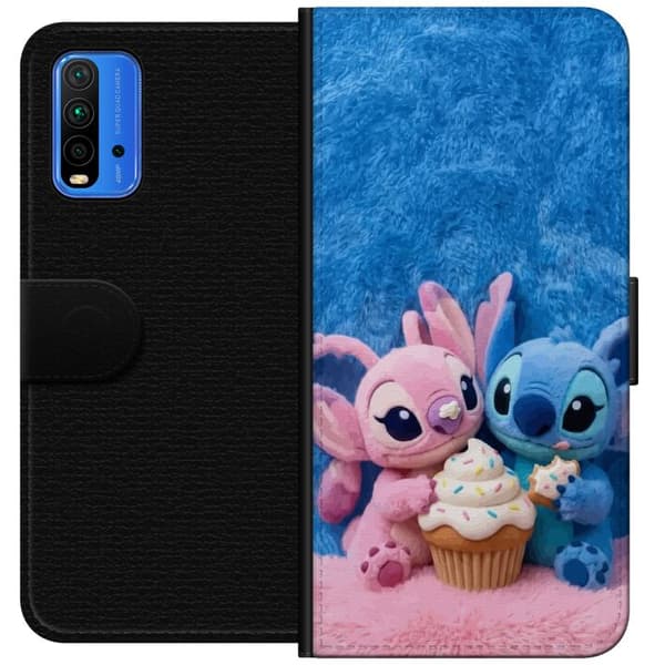 Kompatibel Tegnebogsetui til Xiaomi Redmi Note 9 4G Søde blå og lyserøde figurer med stor cupcake og krymmel