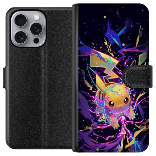 Kompatibel Tegnebogsetui til Apple iPhone 16 Pro Max Dynamisk Pikachu-motiv med farverige effekter