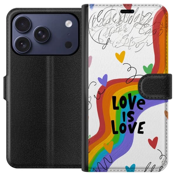 Kompatibelt Lommeboketui til Apple iPhone 17 Pro Regnbåge med kärleksbudskap