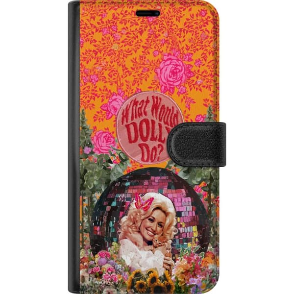 Kompatibel Tegnebogsetui til Apple iPhone 14 Plus Dolly Parton med katt och blommor