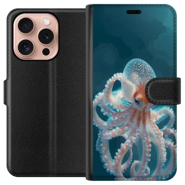 Kompatibel Tegnebogsetui til Apple iPhone 16 Pro Nærbillede af blæksprutte med bløde farvetoner