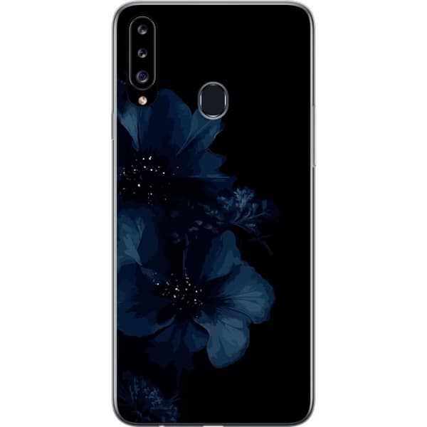 Kompatibelt Mobildeksel til Samsung Galaxy A20s Mörkblå blommor