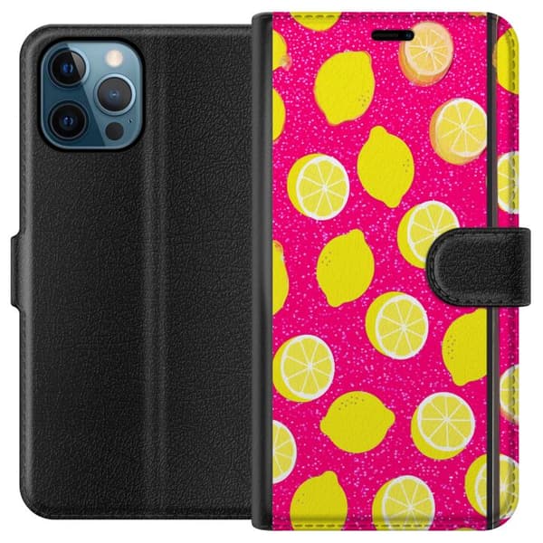 Kompatibelt Plånboksfodral till Apple iPhone 12 Pro Citronmönster rosa