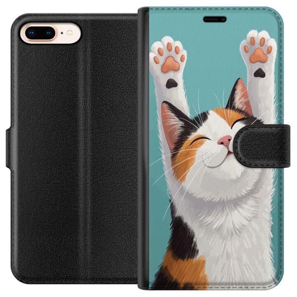 Kompatibelt Lommeboketui til Apple iPhone 7 Plus Glad trefärgad katt