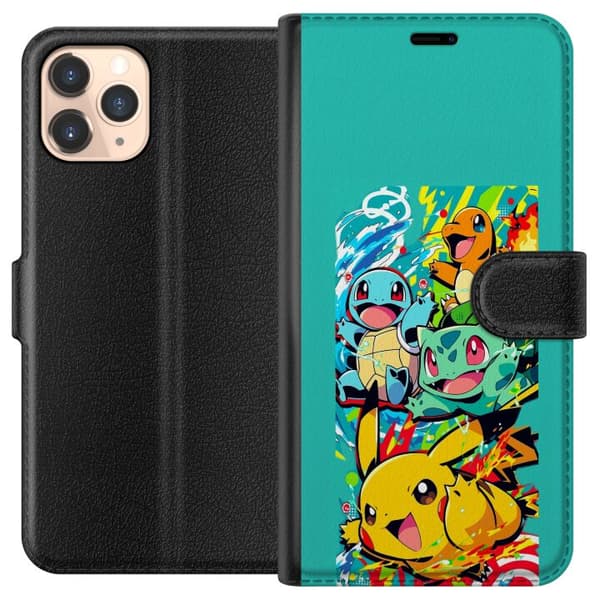 Kompatibel Tegnebogsetui til Apple iPhone 11 Pro Actionfyldt collage med klassiske Pokémon