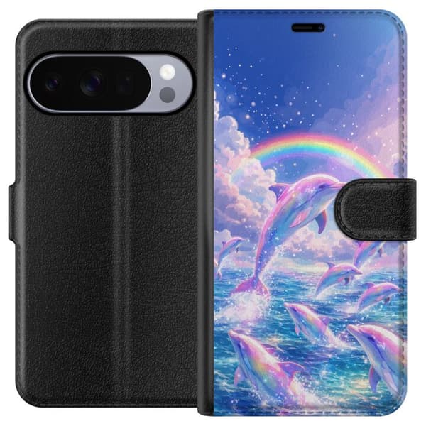 Kompatibel Tegnebogsetui til Google Pixel 11 Pro XL Glittrande regnbågsdelfiner