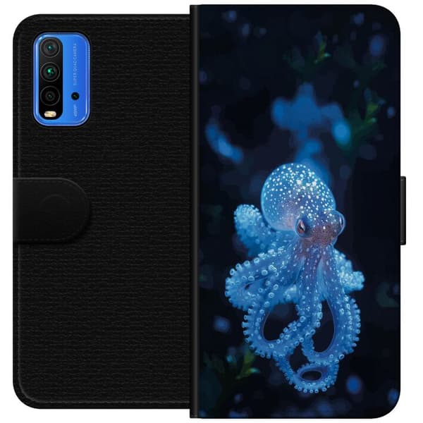 Kompatibel Tegnebogsetui til Xiaomi Redmi Note 9 4G Nær billede af en blå blæksprutte
