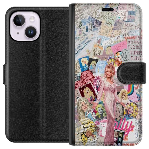 Kompatibel Tegnebogsetui til Apple iPhone 14 Plus Dolly Parton färgstarkt collage