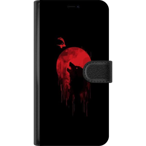 Kompatibel Tegnebogsetui til Google Pixel 10 Hylende ulv foran rød måne mod sort baggrund