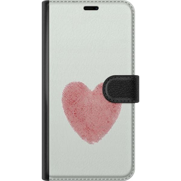 Kompatibel Tegnebogsetui til Google Pixel 9 Pro Minimalistisk rødt fingeraftryk i hjerteform mod lys baggrund
