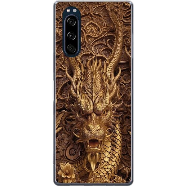 Kompatibelt Mobildeksel til Sony Xperia 5 Elegant dragemotiv i gull
