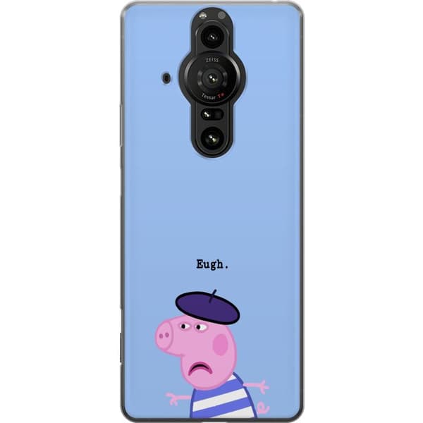 Kompatibelt Mobildeksel til Sony Xperia Pro-I Peppa Pig med beret og teksten Eugh på lyseblå bakgrunn