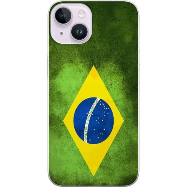 Kompatibelt Mobilskal till Apple iPhone 15 Brasiliansk flagga med rustik textur