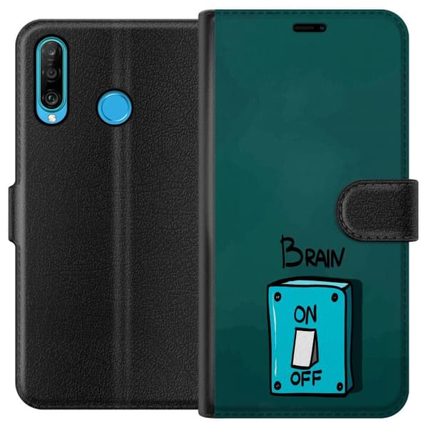 Kompatibel Tegnebogsetui til Huawei P30 lite Brain On Off