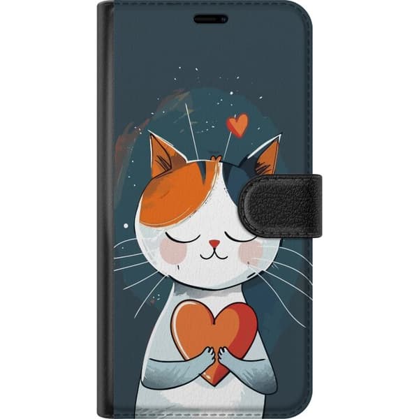 Kompatibel Tegnebogsetui til OnePlus 10 Pro Sød kat, der holder et farverigt hjerte