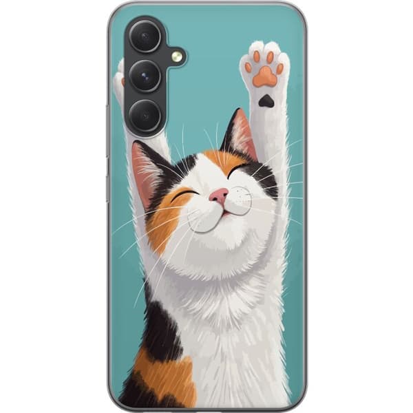 Kompatibelt Mobildeksel til Samsung Galaxy S24 FE Glad trefärgad katt