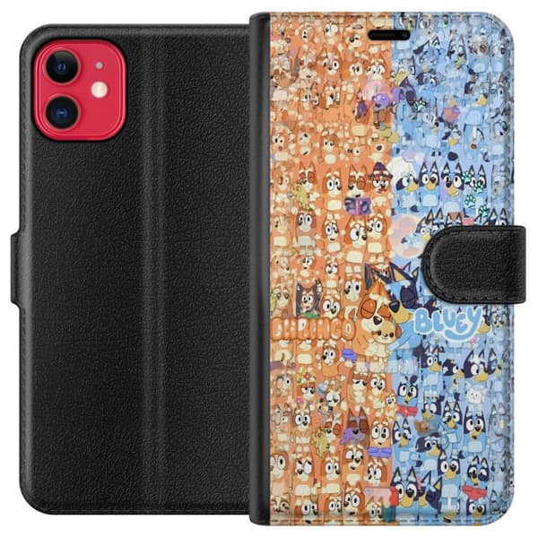 Kompatibel Tegnebogsetui til Apple iPhone 11 Tecknat Bluey-kollage for børn