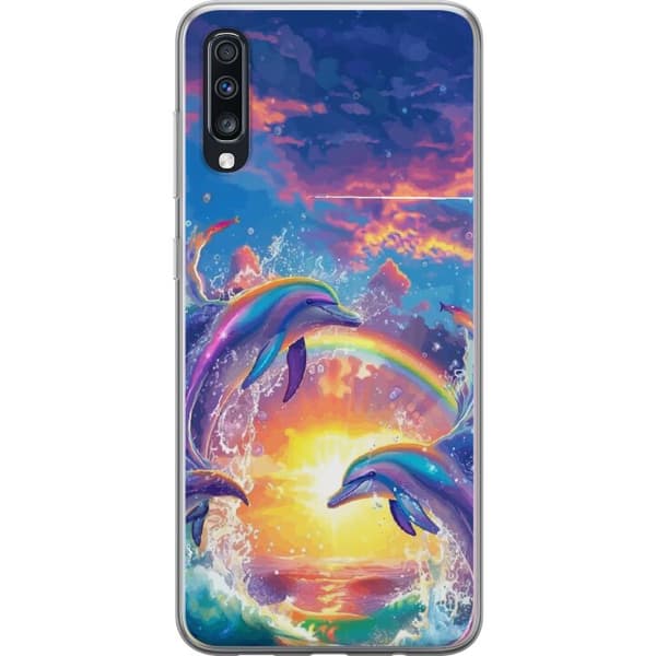 Kompatibelt Mobildeksel til Samsung Galaxy A70 Delfiner i regnbågssolnedgång