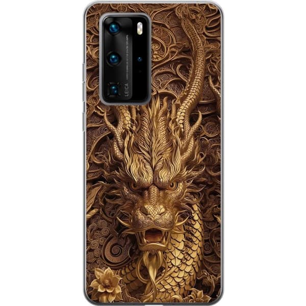 Kompatibelt Mobildeksel til Huawei P40 Pro Elegant dragemotiv i gull