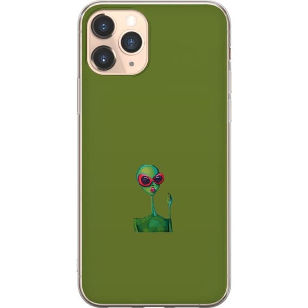 Kompatibel Mobilcover til Apple iPhone 11 Pro Minimalistisk grøn alien med røde solbriller og lyserøde læber mod olivengrøn