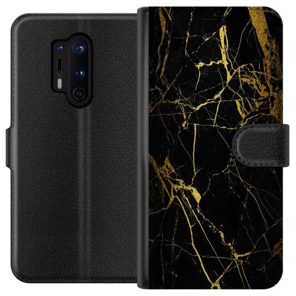 Kompatibelt Lommeboketui til OnePlus 8 Pro Marmor Svart & Gull