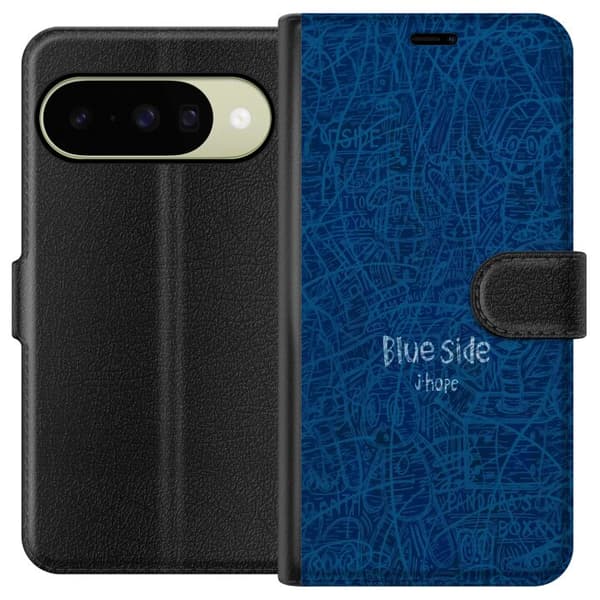 Kompatibel Tegnebogsetui til Google Pixel 10 Blå baggrund med Blue Side-tekst og abstrakte håndtegnede illustrationer