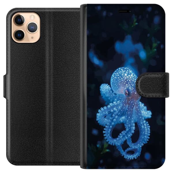 Kompatibelt Plånboksfodral till Apple iPhone 11 Pro Max Närbild av blå bläckfisk