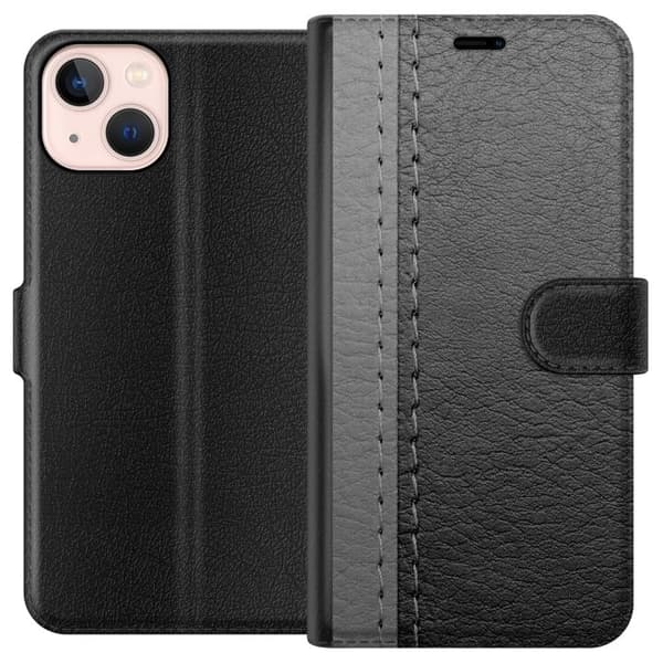 Kompatibelt Plånboksfodral till Apple iPhone 13 mini Black & Grey Leather