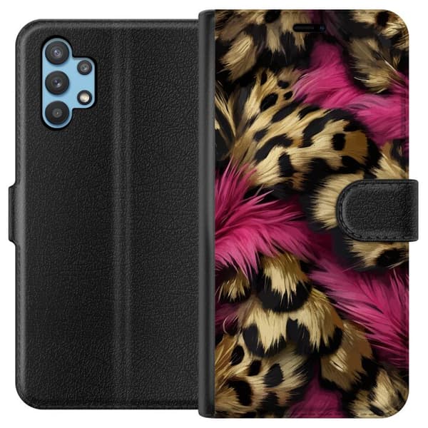Kompatibel Tegnebogsetui til Samsung Galaxy A32 5G Blødt leopardmønster med lyserøde detaljer