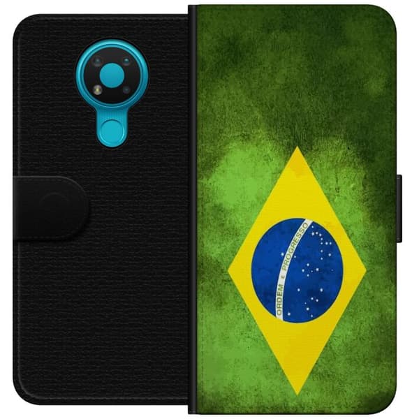 Kompatibelt Lommeboketui til Nokia 3.4 Brasiliansk flagg med rustikk tekstur