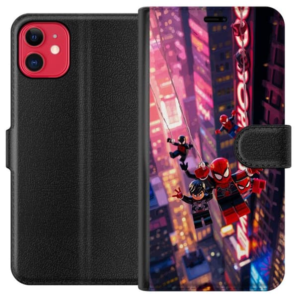 Kompatibel Tegnebogsetui til Apple iPhone 11 Action motivation med Spider-Man i byggeklodsdesign