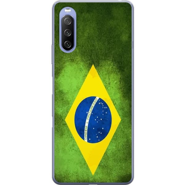 Kompatibelt Mobildeksel til Sony Xperia 10 III Brasiliansk flagg med rustikk tekstur