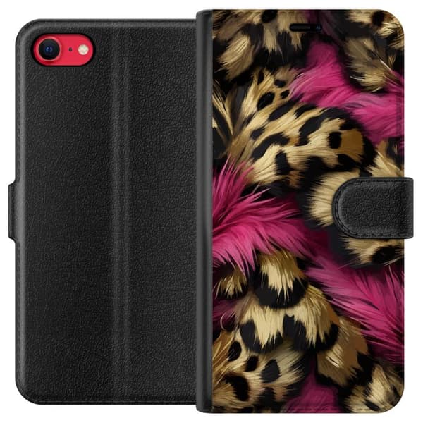 Kompatibel Tegnebogsetui til Apple iPhone SE (2022) Blødt leopardmønster med lyserøde detaljer