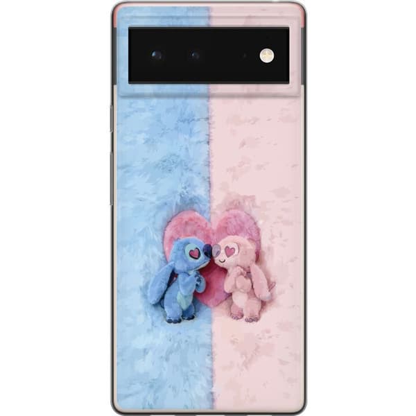 Kompatibel Mobilcover til Google Pixel 6 Søde blå og lyserøde figurer foran et stort lyserødt hjerte